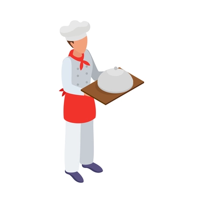 Cooking isometric composition with human character of cook with kitchen appliances vector illustration