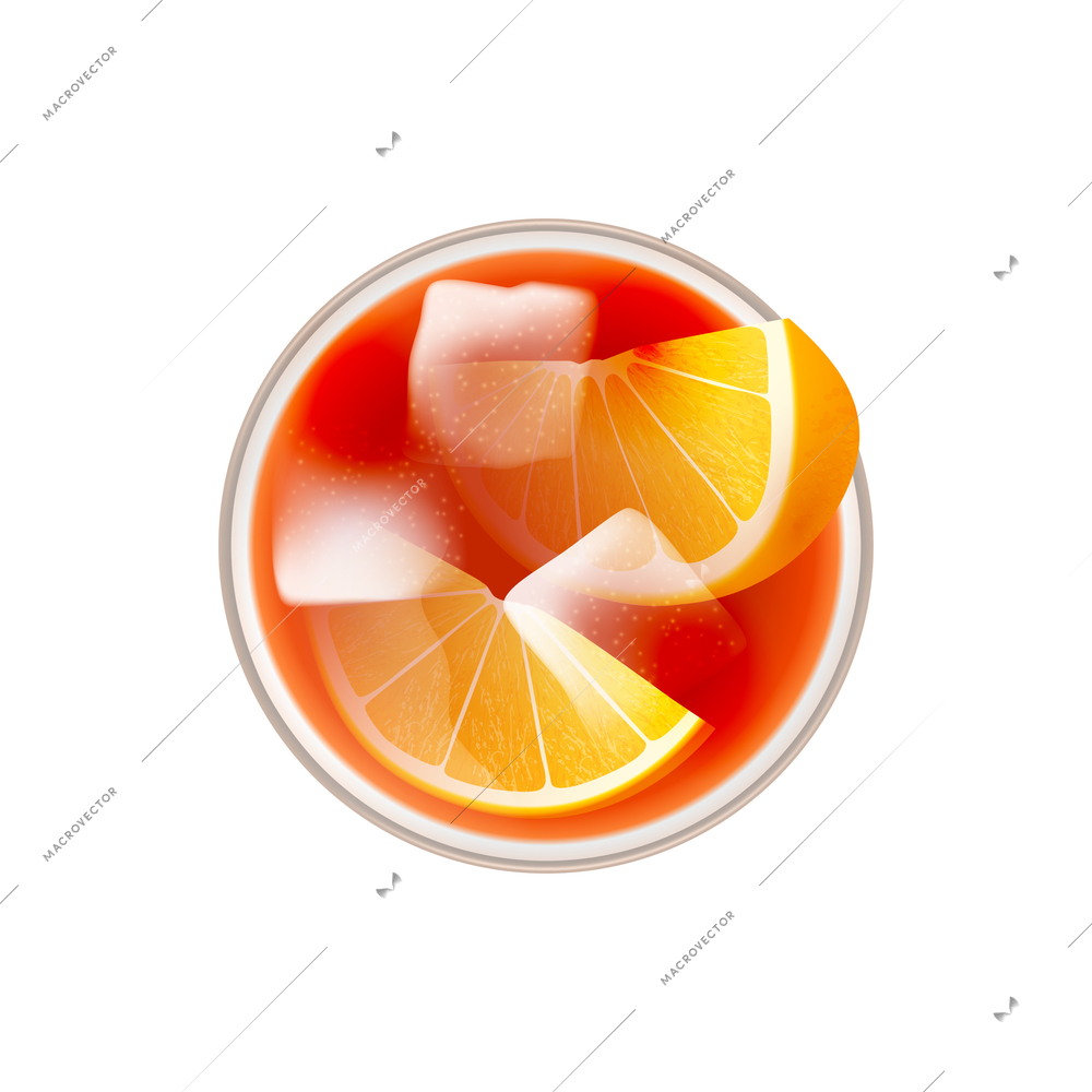 Realistic cocktail top view composition isolated image of sipper cocktail topping from above vector illustration