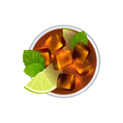 Realistic cocktail top view composition isolated image of sipper cocktail topping from above vector illustration