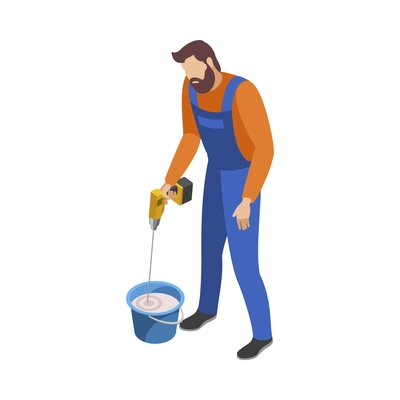 Home repair isometric composition with human character of working serviceman with tools vector illustration