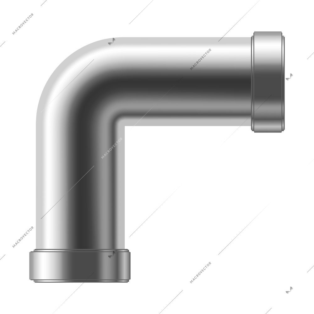 Industrial pipeline pipes realistic composition with isolated image of silver steel pipe part on blank background vector illustration