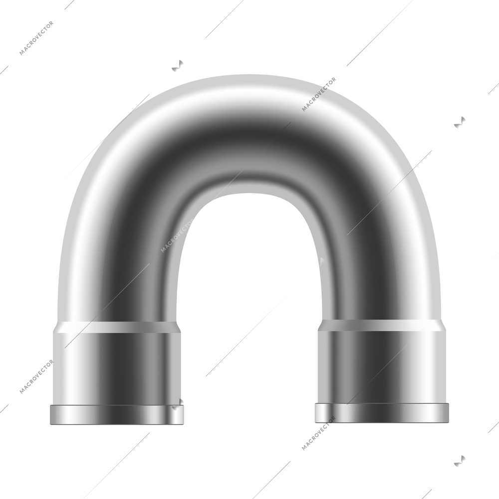 Industrial pipeline pipes realistic composition with isolated image of silver steel pipe part on blank background vector illustration