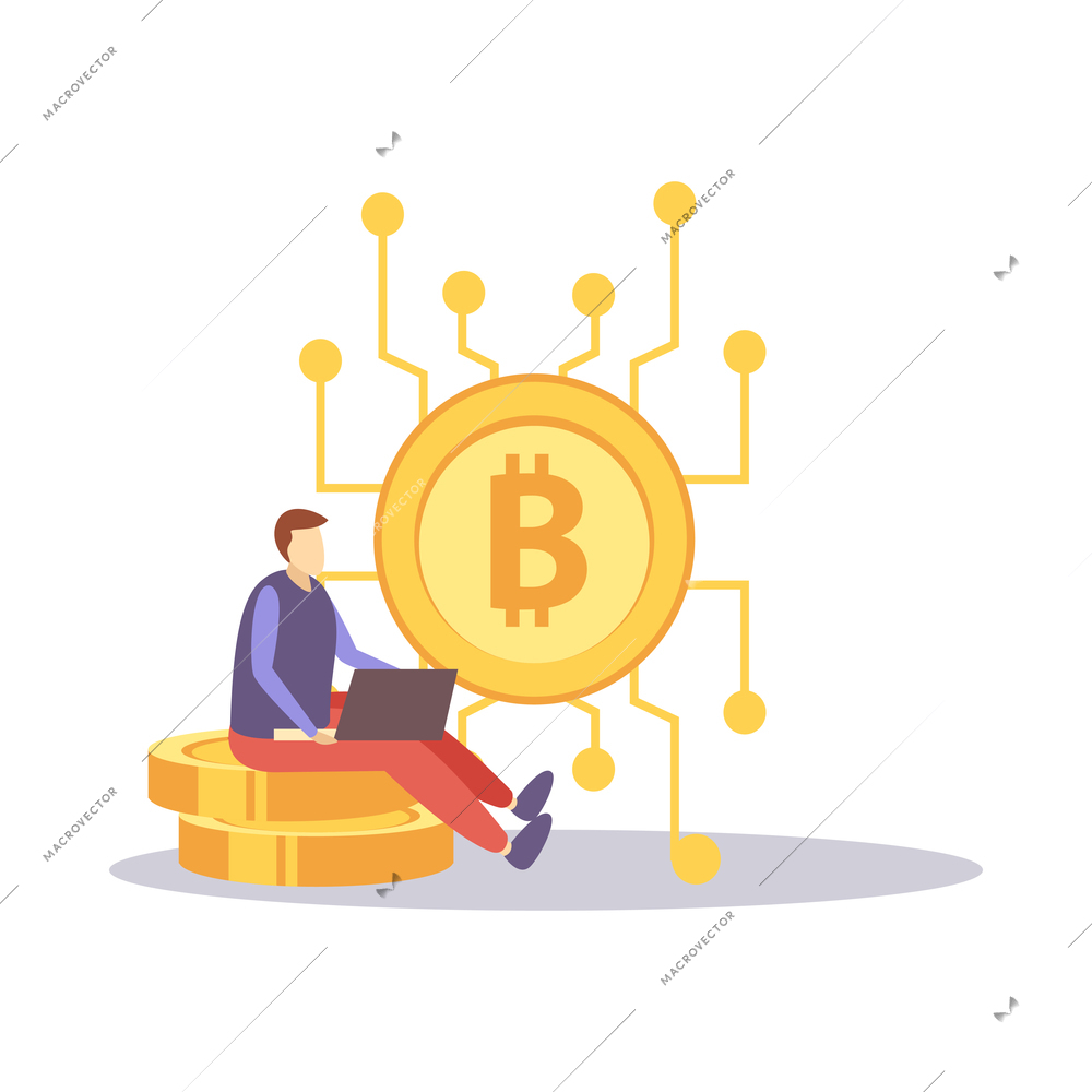 ICO blockchain cryptocurrency composition of flat business icons with small human characters vector illustration