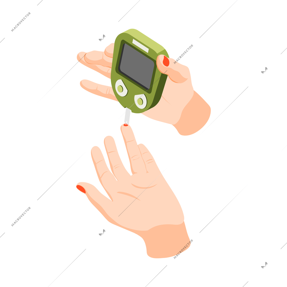 Diabetes isometric composition of isolated sugar tester device on blank background vector illustration