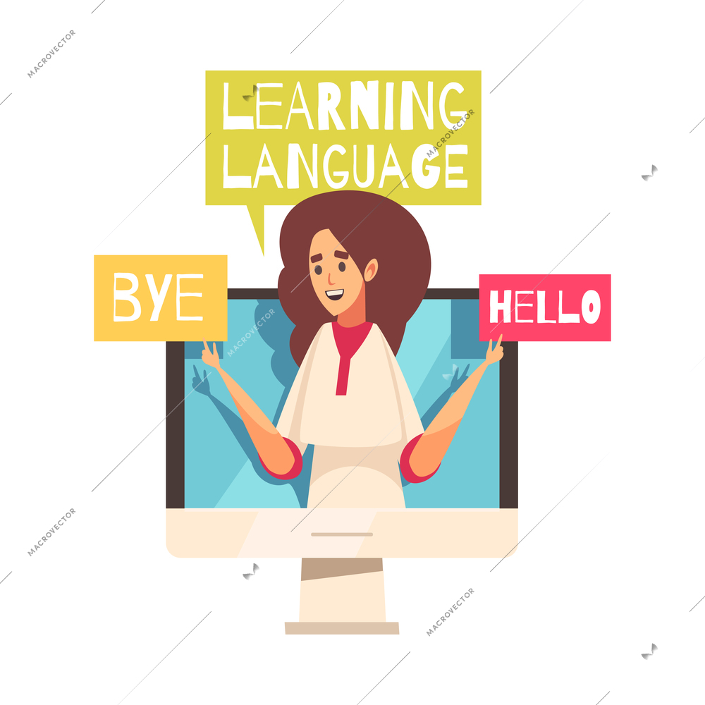 Learning language training center composition with flat isolated foreign tongue studying icon vector illustration