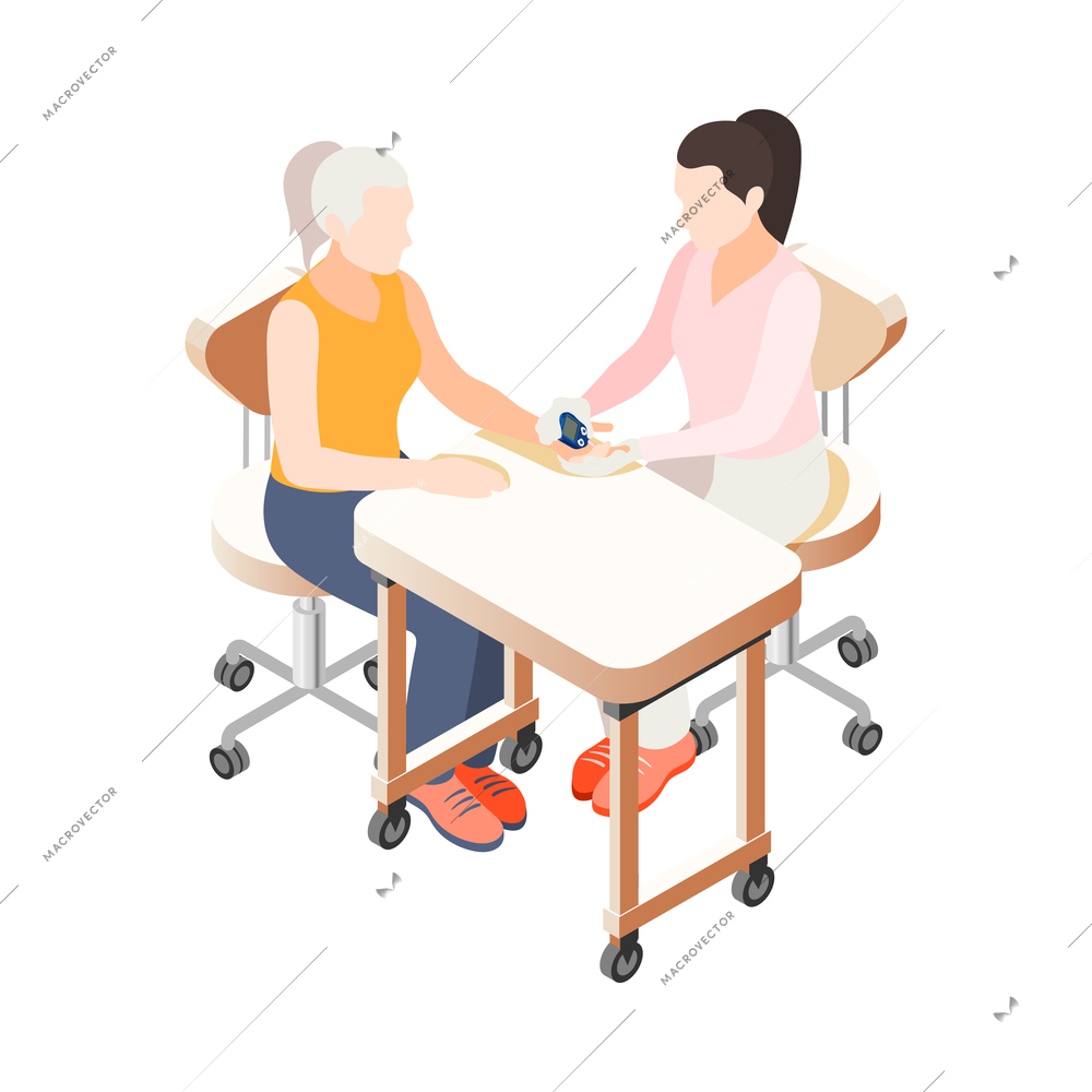 Diabetes isometric composition with isolated human character of suffering person vector illustration