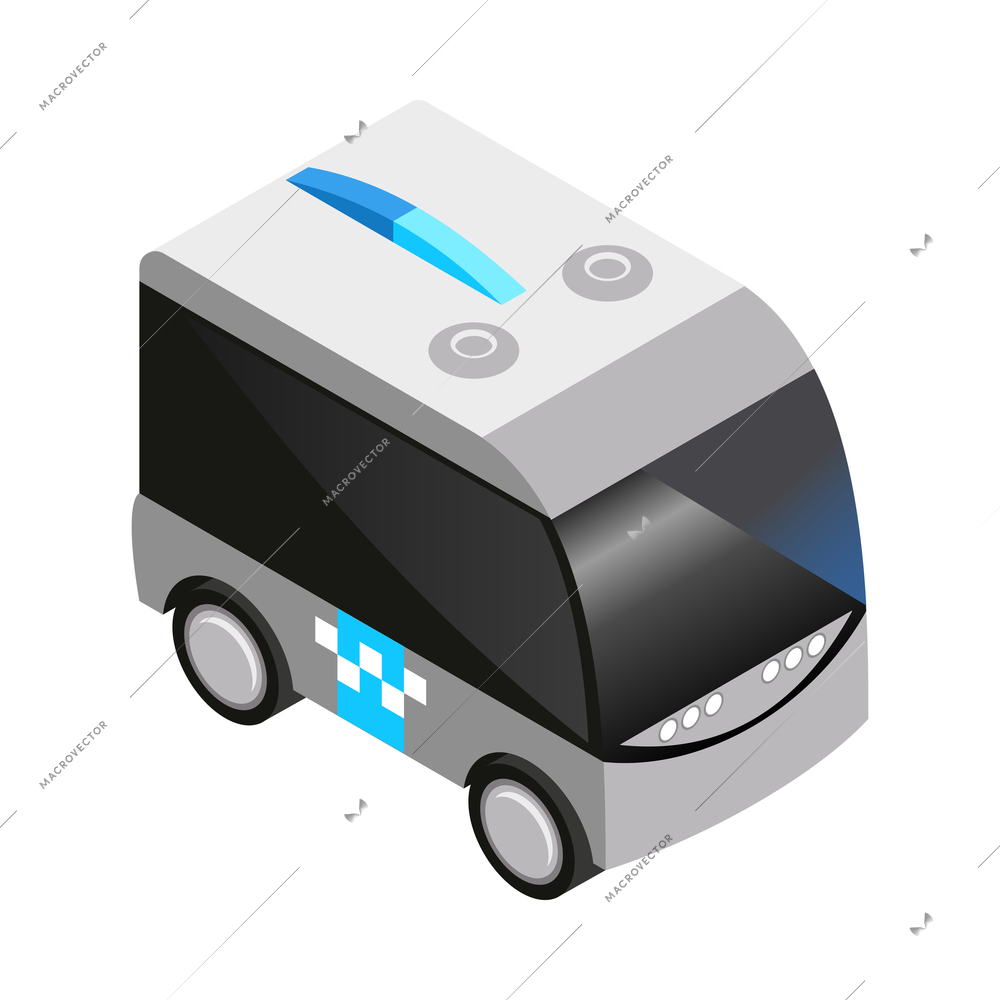 Automated robot delivery isometric composition with isolated icon of futuristic shipping appliance vector illustration