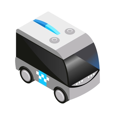 Automated robot delivery isometric composition with isolated icon of futuristic shipping appliance vector illustration