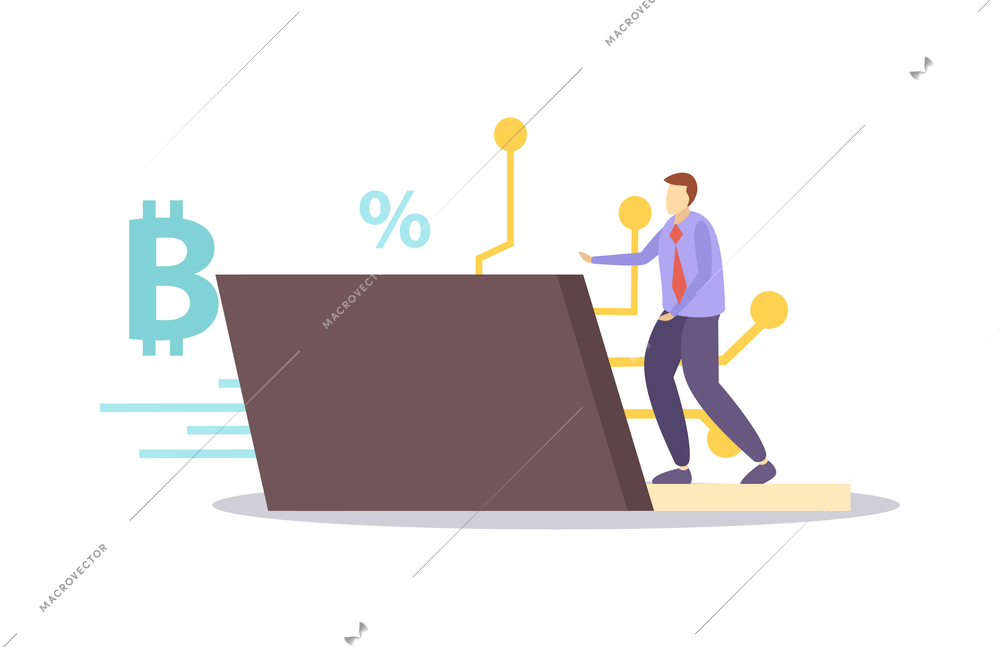 ICO blockchain cryptocurrency composition of flat business icons with small human characters vector illustration