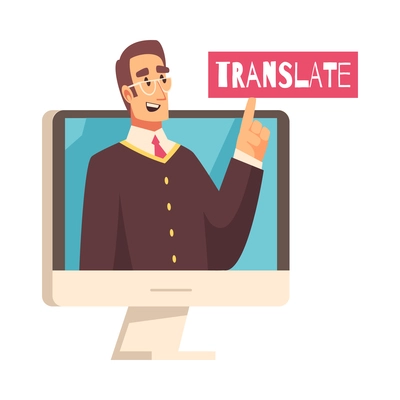 Learning language training center composition with flat isolated foreign tongue studying icon vector illustration