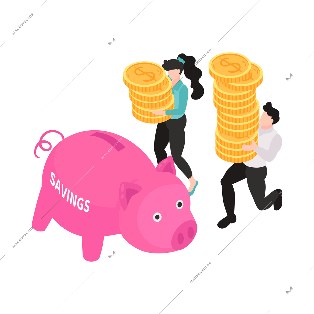 Isometric accounting composition with conceptual images little people characters and workspace items vector illustration