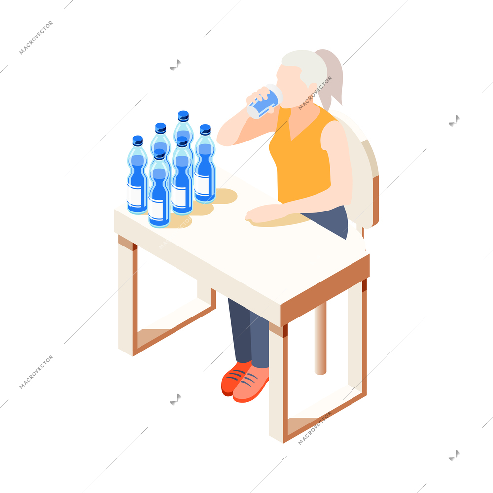 Diabetes isometric composition with isolated human character of suffering person vector illustration