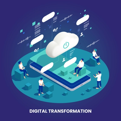 Digital transformation and digitalization isometric composition with cloud service symbols vector illustration