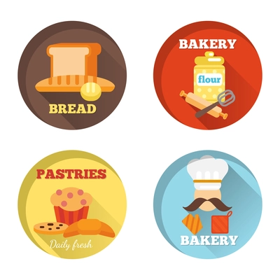 Bakery decorative icons set with bread daily fresh pastries isolated vector illustration