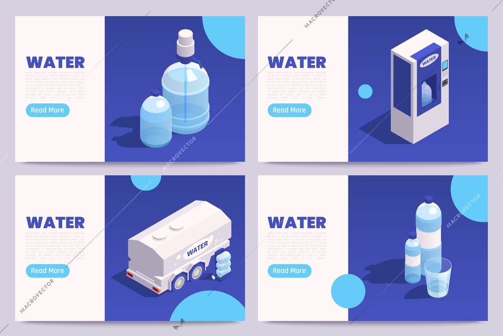 Water delivery business website pages template set isolated vector illustration