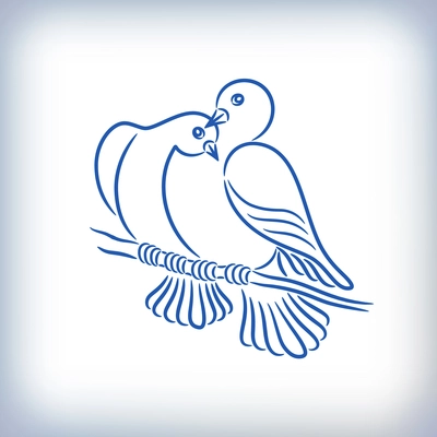 Symbol of two lovely pigeons who care about each other isolated vector illustration
