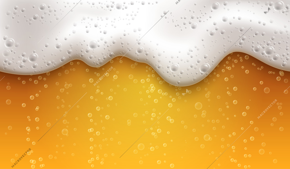 Beer foam realistic composition close up of a  bright orange beer drink with bubbles inside vector illustration