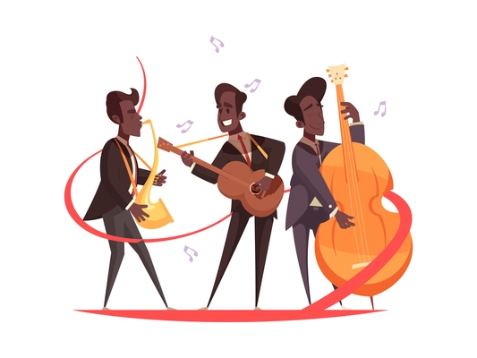 Jazz band playing musical instruments cartoon vector illustration