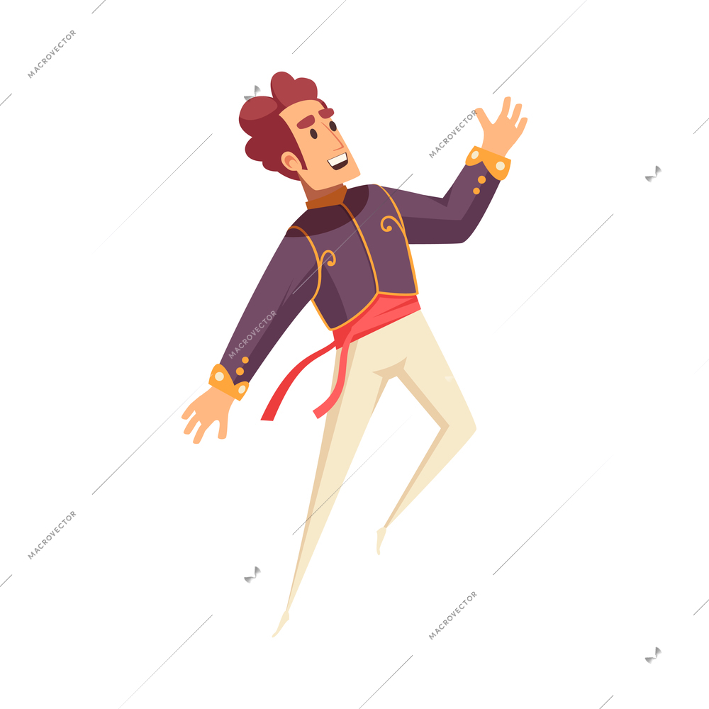 Male opera singer performing on stage cartoon vector illustration