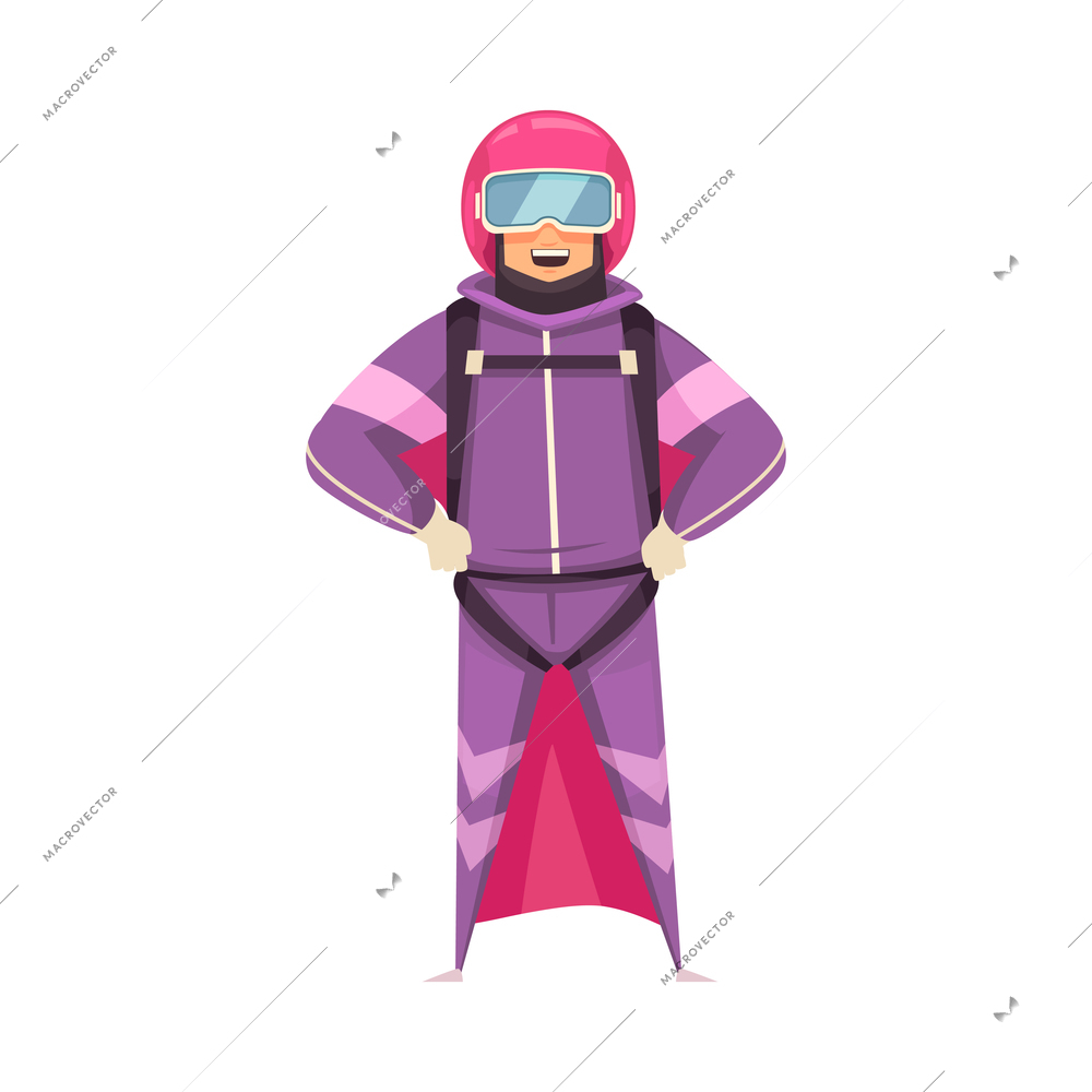 Flat happy male character of skydiver with helmet vector illustration