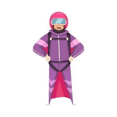 Flat happy male character of skydiver with helmet vector illustration