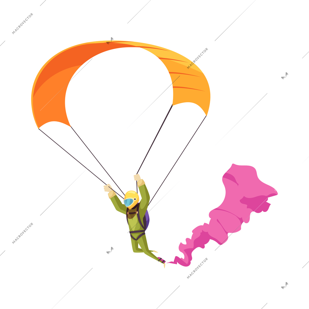 Flat skydiver jumping with parachute vector illustration