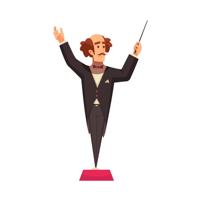 Cartoon male conductor on stage flat vector illustration