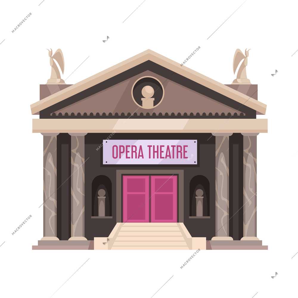 Opera theatre building entrance with columns cartoon vector illustration