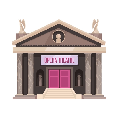 Opera theatre building entrance with columns cartoon vector illustration