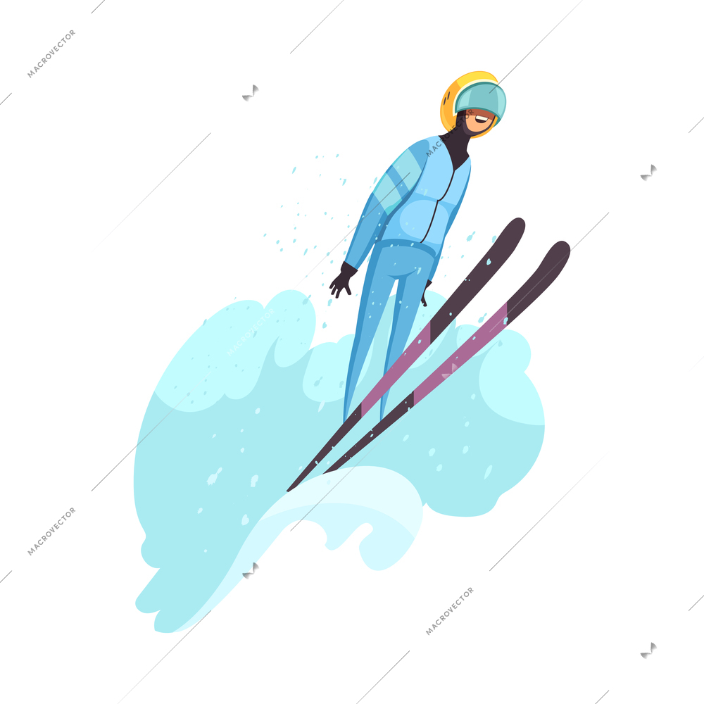Winter sports skiing cartoon concept with happy sportsman flat vector illustration