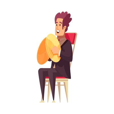 Cartoon male musician playing cymballs flat vector illustration