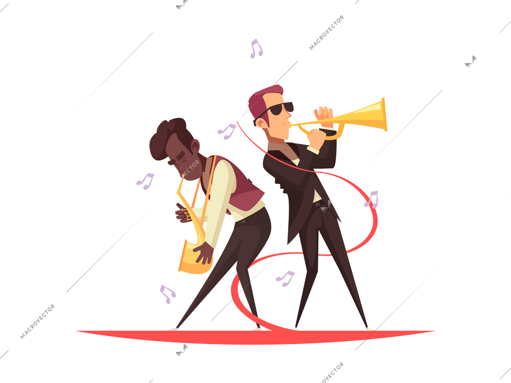Jazz musicians performing concert cartoon vector illustration