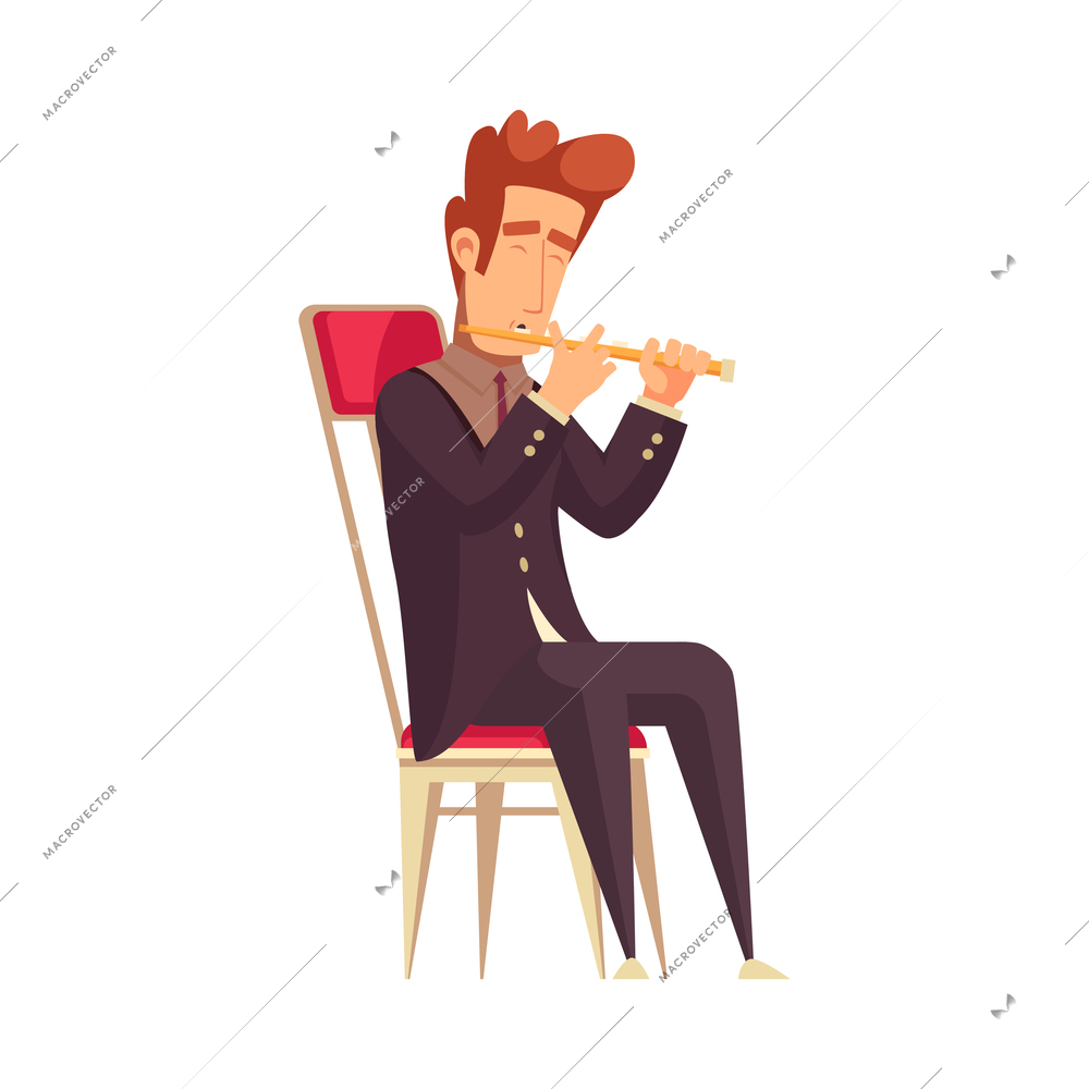 Male musician playing flute on concert cartoon vector illustration