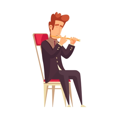 Male musician playing flute on concert cartoon vector illustration