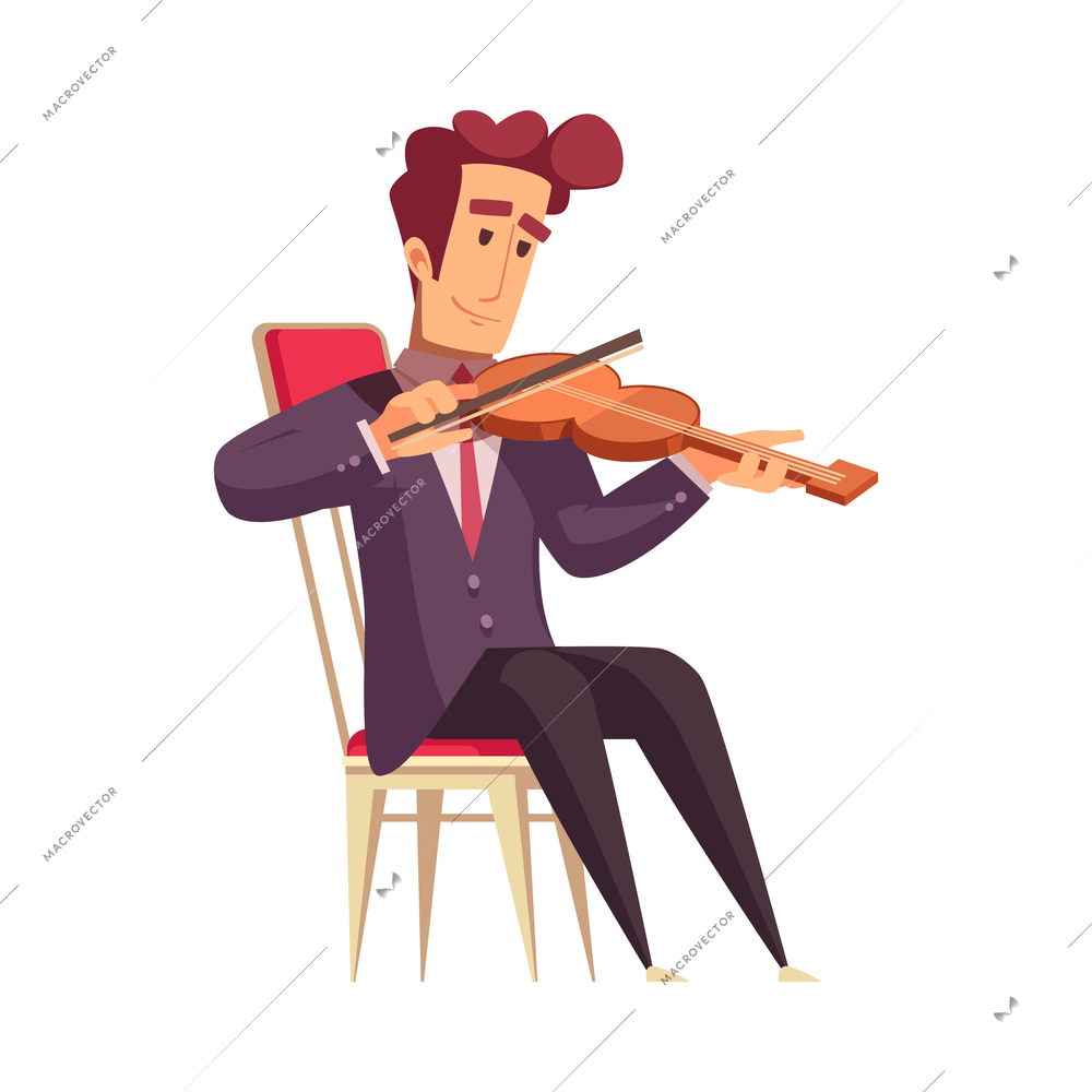 Male musician playing violin cartoon vector illustration