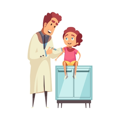 Kids vaccination flat icon with happy child getting vaccinated vector illustration