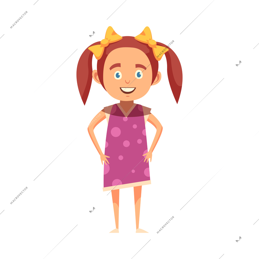 Happy cartoon girl on white background flat vector illustration