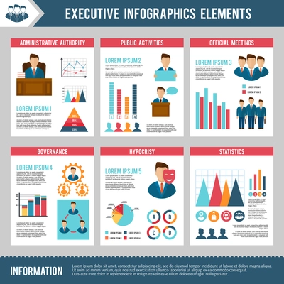 Executive infographics set with management human resources and charts vector illustration