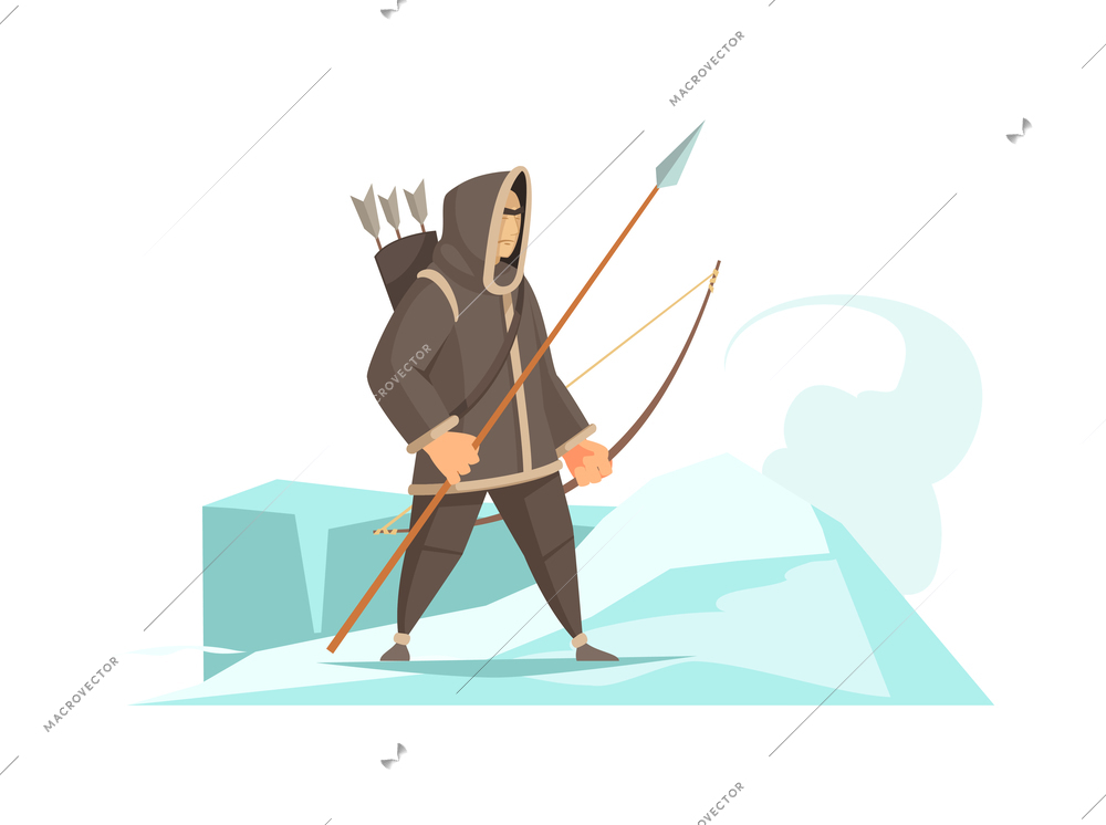 Ancient warrior from north with bow and arrows cartoon vector illustration