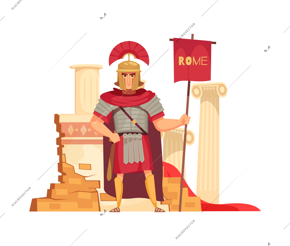 Ancient warrior flat concept with roman gladiator cartoon vector illustration