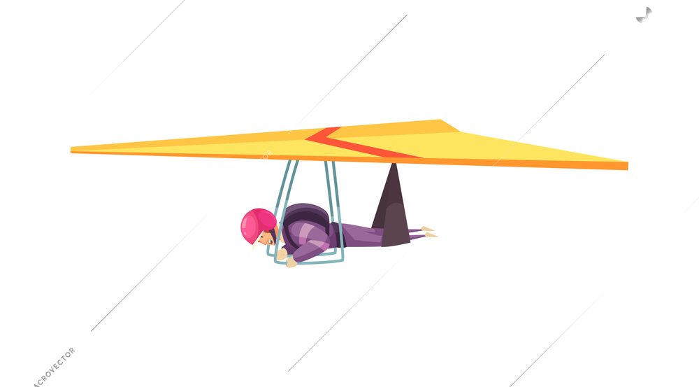 Happy man on hang glider in sky flat vector illustration