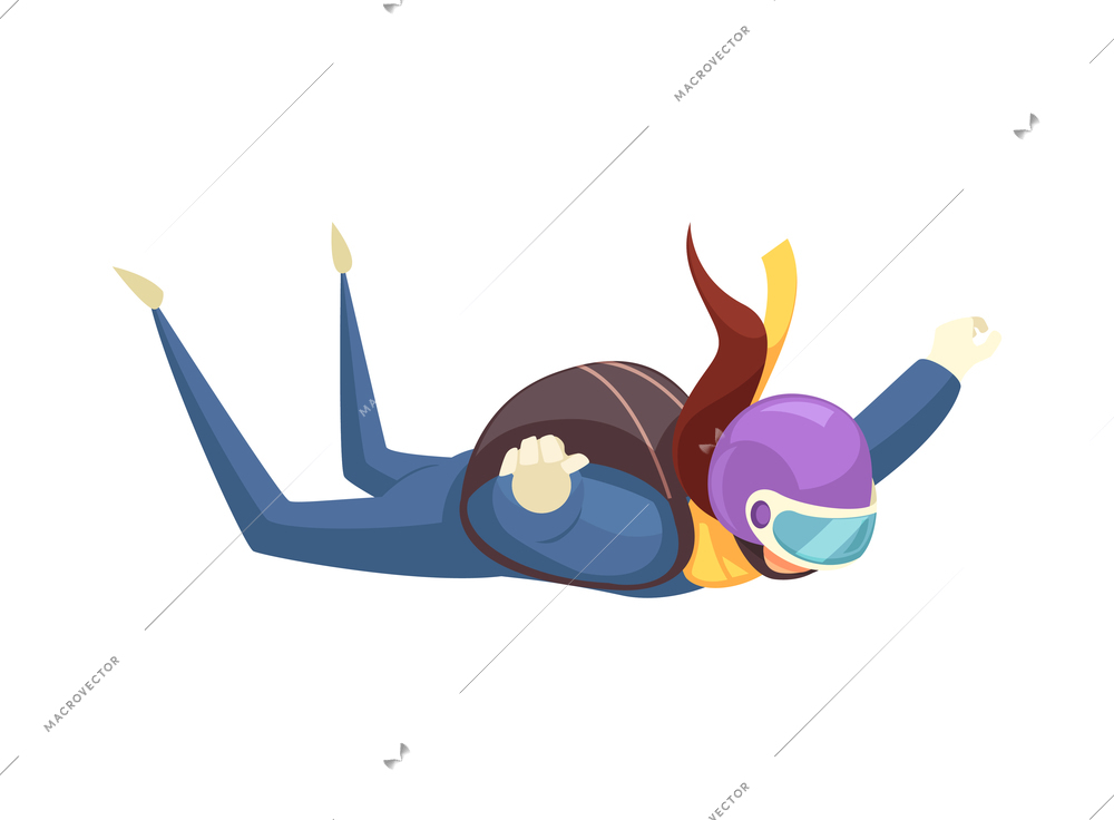 Flat female skydiver falling down during skydiving jump vector illustration