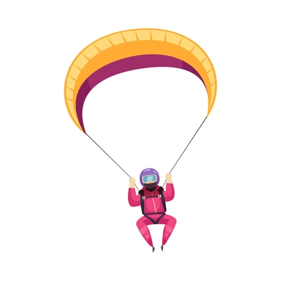 Happy skydiver with parachute in sky flat vector illustration