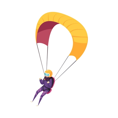 Skydiver with parachute flat character on white background cartoon vector illustration