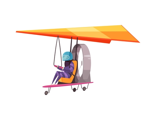 Ultralight trike flying with pilot cartoon vector illustration