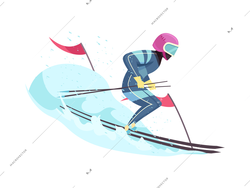 Winter sports cartoon concept with human character skiing vector illustration