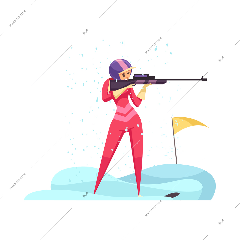 Winter sports cartoon concept with biathlon competition scene vector illustration