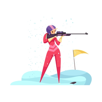 Winter sports cartoon concept with biathlon competition scene vector illustration