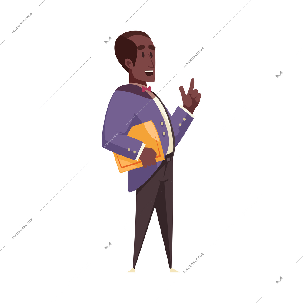 Cartoon male african school teacher with book vector illustration