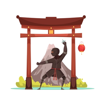 Ancient warriors flat concept with japanese ninja cartoon vector illustration